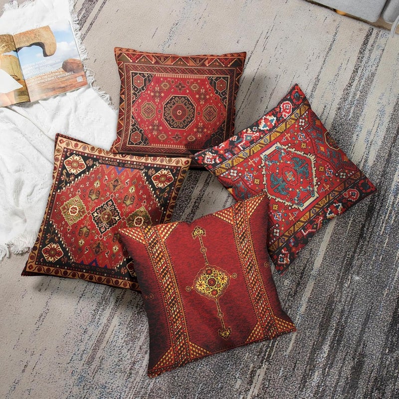 Britimes Throw Pillow Covers Home Decor Set of 4 Pillow Cases Decorative 16 x 16 Inches Outdoor Cushion Couch Sofa Pillowcases Colorful Red Tribal - Image 2