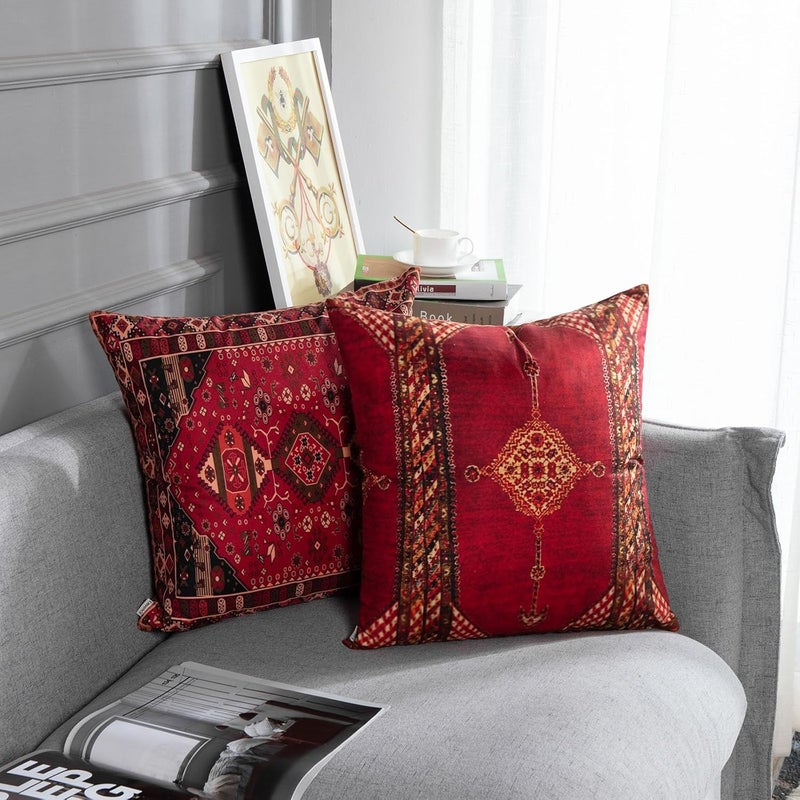 Britimes Throw Pillow Covers Home Decor Set of 4 Pillow Cases Decorative 16 x 16 Inches Outdoor Cushion Couch Sofa Pillowcases Colorful Red Tribal - Image 4
