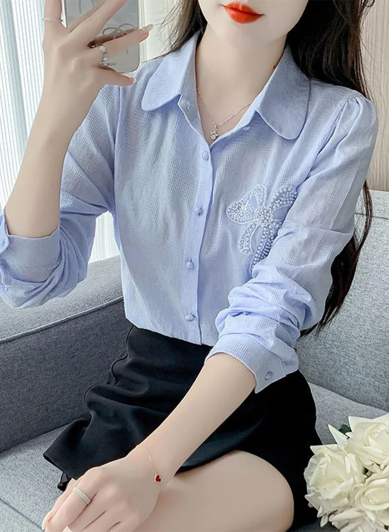 YUNIQEE Blue Casual Cotton Blend Long Sleeves Solid Shirts