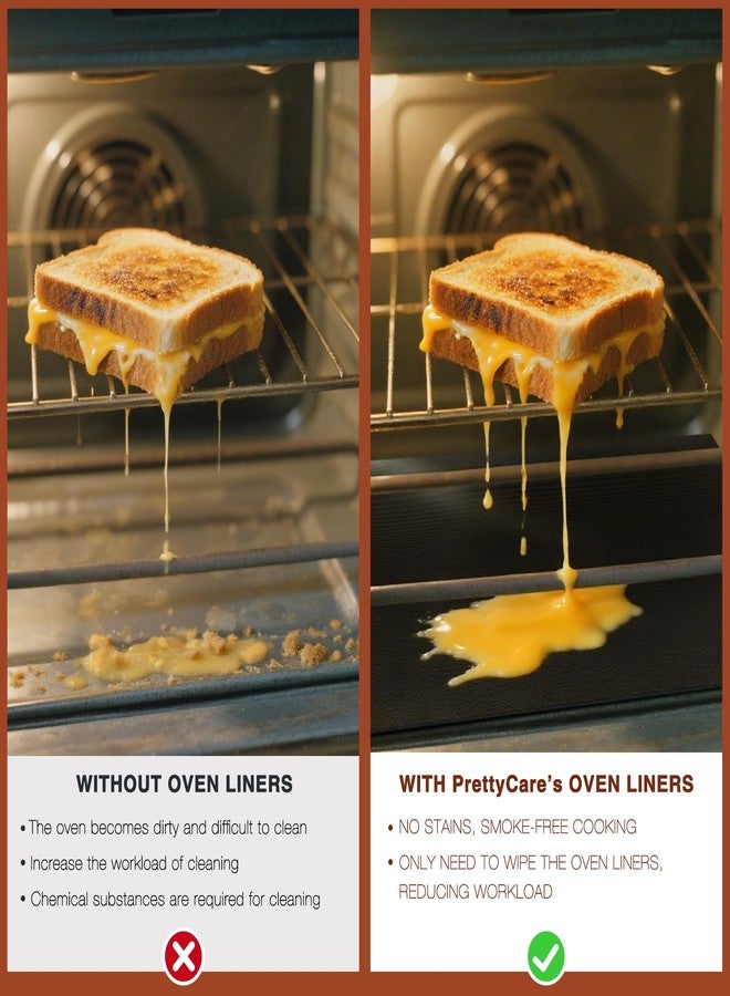 PrettyCare Oven Liners for Bottom of Oven - 2 Pack Large Heavy Duty Mats, 17”x25” Non-Stick Reusable Liner for Electric, Gas, Toasters, Grills - BPA & PFOA Free Kitchen Accessory - Image 4