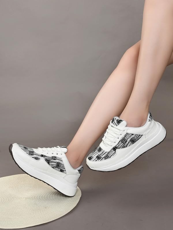 XE Looks Women Lace-Up Sneakers | Comfortable & Trendy Lightweight Casual Shoes for Girls | Fashionable, and Stylish Footwear for Party, Running, Gym, Office, Every Occasion (White) UK-6 - Image 4