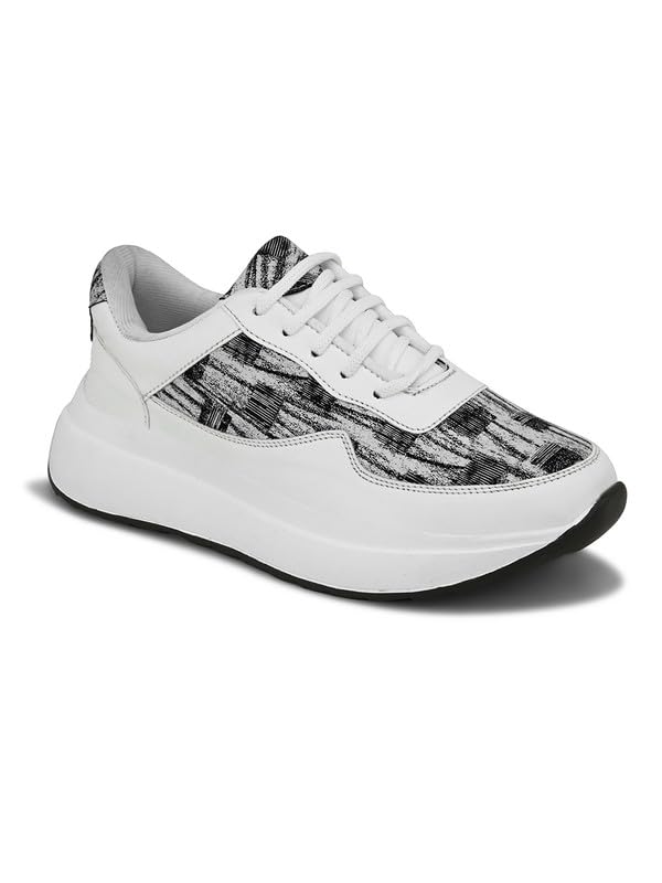 XE Looks Women Lace-Up Sneakers | Comfortable & Trendy Lightweight Casual Shoes for Girls | Fashionable, and Stylish Footwear for Party, Running, Gym, Office, Every Occasion (White) UK-6 - Image 5