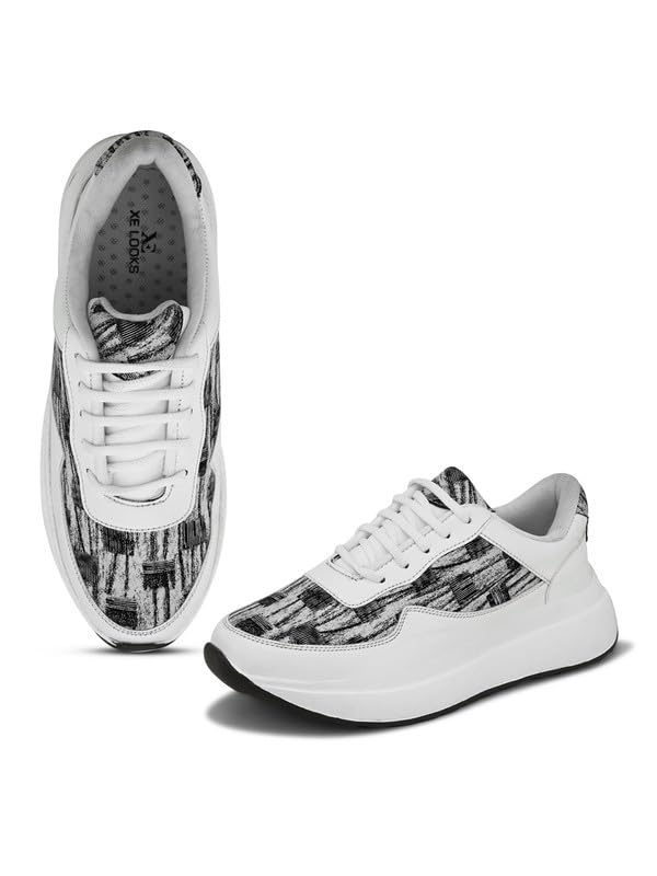 XE Looks Women Lace-Up Sneakers | Comfortable & Trendy Lightweight Casual Shoes for Girls | Fashionable, and Stylish Footwear for Party, Running, Gym, Office, Every Occasion (White) UK-6 - Image 1