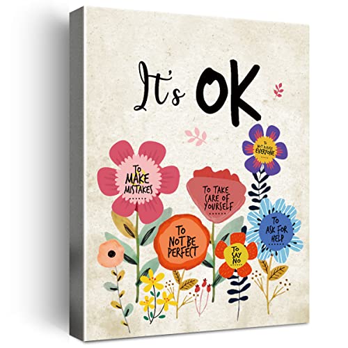 Wailozco It's OK Wall Art Canvas,Inspirational Wall Decor for Girls Room Decor, Encouragement Canvas Framed Wall Art for Kids Girls Room - Image 1