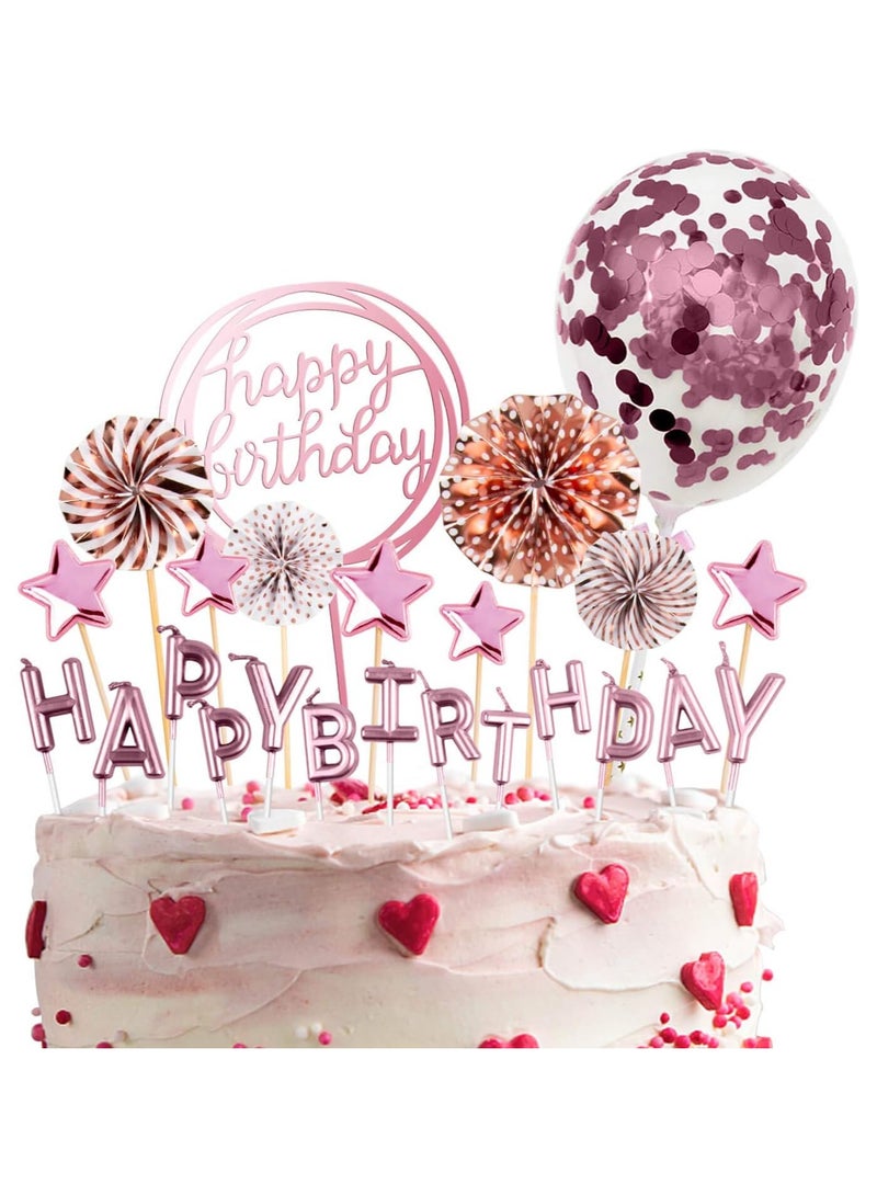 24PCS Birthday Candles Set Cake Candles Confetti Balloon Stars and Fan Cupcake Toppers Birthday Cake Decor  - Image 1