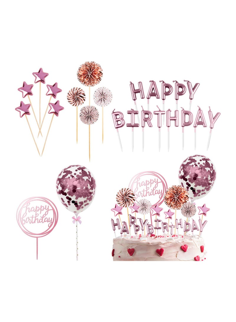24PCS Birthday Candles Set Cake Candles Confetti Balloon Stars and Fan Cupcake Toppers Birthday Cake Decor  - Image 3