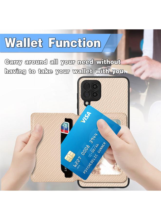S-TOP Case For Samsung Galaxy A22 4G Carbon Fiber Magnetic Card Wallet Bag Phone Case - Image 5