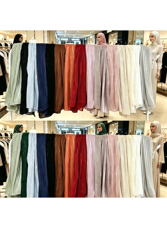 Shiny Satin Chiffon Hijab Scarf, 180*70cm Lightweight Black Women Wrap Shawl, Elegant Wedding Party Cape Cover Up - Image 5