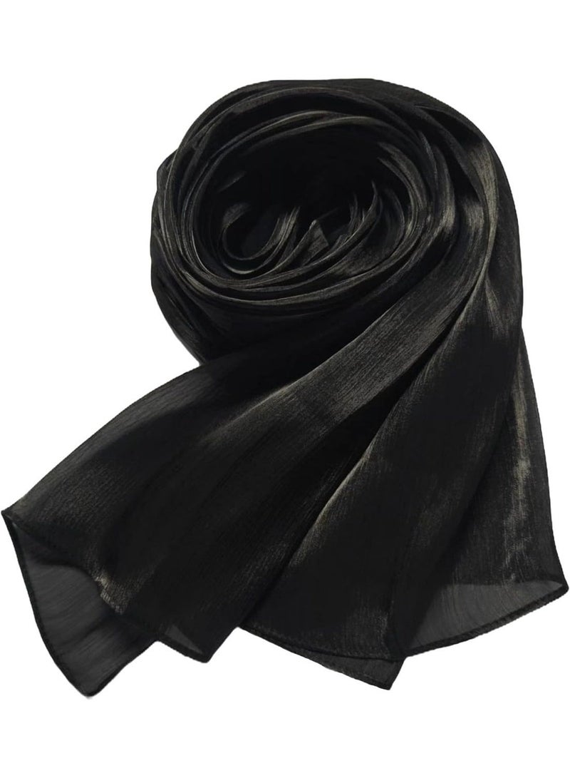 Shiny Satin Chiffon Hijab Scarf, 180*70cm Lightweight Black Women Wrap Shawl, Elegant Wedding Party Cape Cover Up - Image 2