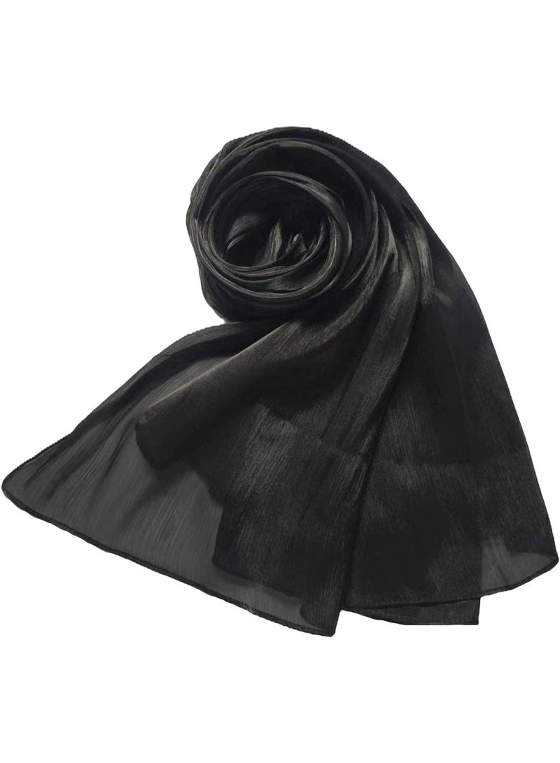 Shiny Satin Chiffon Hijab Scarf, 180*70cm Lightweight Black Women Wrap Shawl, Elegant Wedding Party Cape Cover Up - Image 3