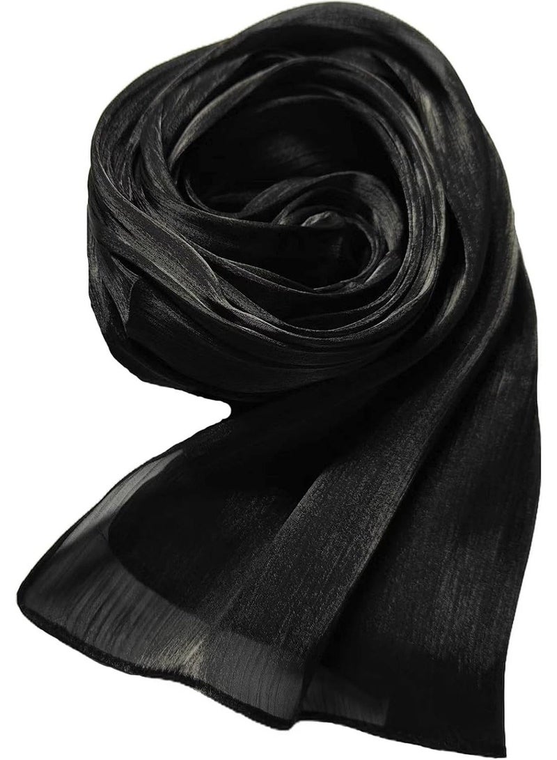 Shiny Satin Chiffon Hijab Scarf, 180*70cm Lightweight Black Women Wrap Shawl, Elegant Wedding Party Cape Cover Up - Image 4