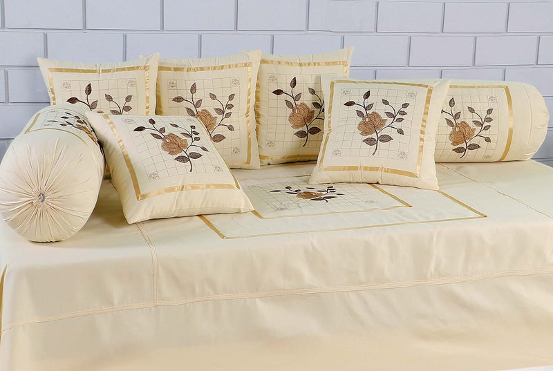 Rj Products Designer Embroidery Diwan Set of 8 Pieces cream color - Image 2