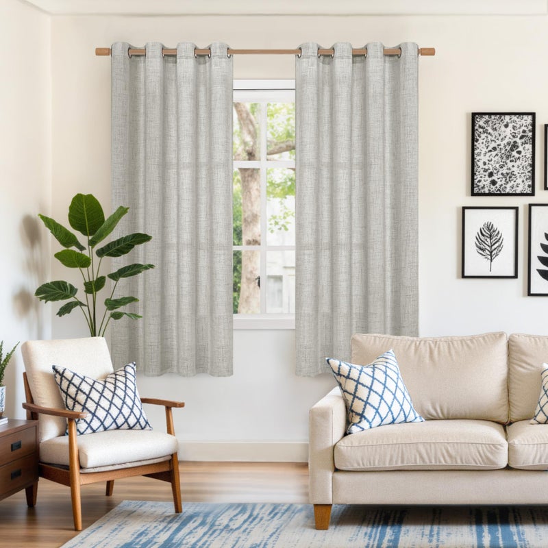 YoungsTex Light Grey Linen Semi Sheer Curtains 63 Inches Long for Bedroom 2 Panels - Textured Light Filtering Window Drapes with Bronze Grommet Privacy for Living Room, 2 Panels, 52 X 63 Inch - Image 2