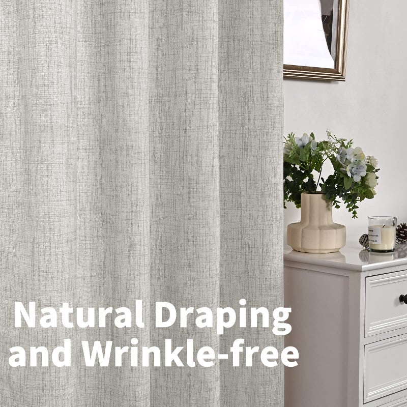 YoungsTex Light Grey Linen Semi Sheer Curtains 63 Inches Long for Bedroom 2 Panels - Textured Light Filtering Window Drapes with Bronze Grommet Privacy for Living Room, 2 Panels, 52 X 63 Inch - Image 4