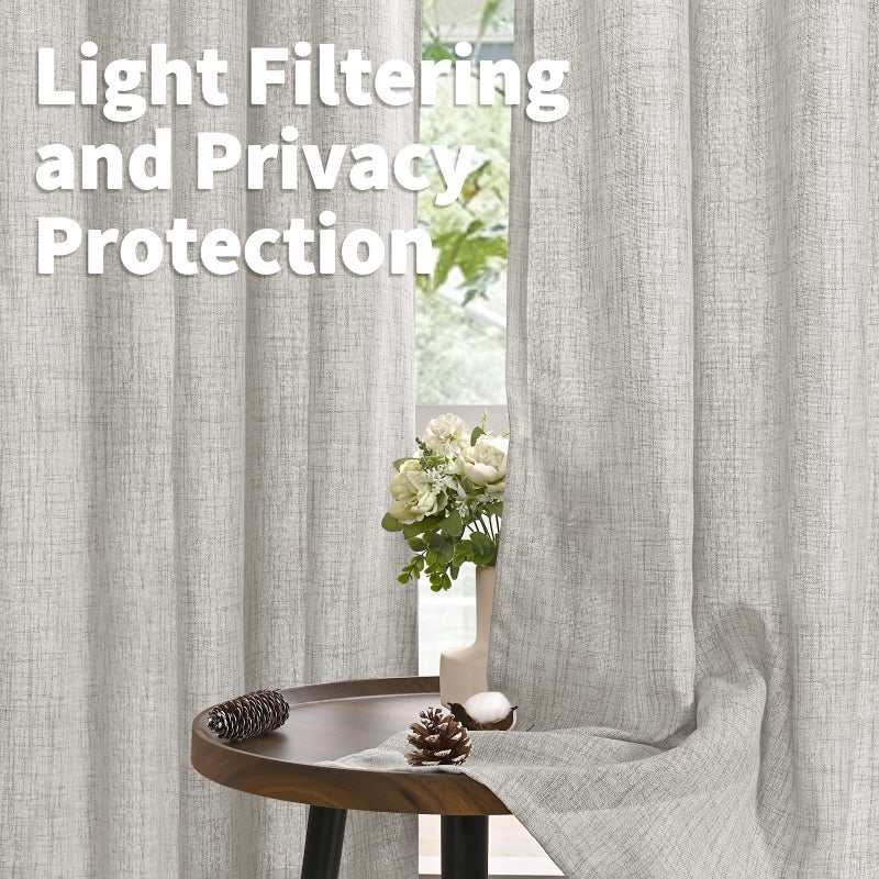 YoungsTex Light Grey Linen Semi Sheer Curtains 63 Inches Long for Bedroom 2 Panels - Textured Light Filtering Window Drapes with Bronze Grommet Privacy for Living Room, 2 Panels, 52 X 63 Inch - Image 3