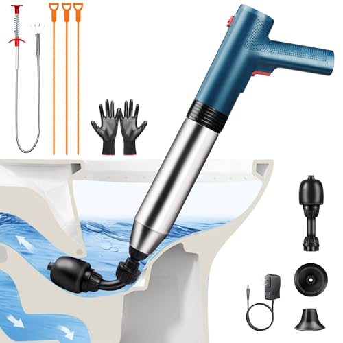 Omont Electric Toilet Plunger Clog Remover High Pressure Air Drain Blaster Clog Remover for Bathroom Bathtub Floor Drain Clogged