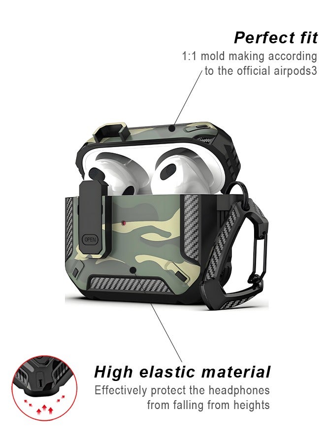 Wish Plus Airpods Case For 3 Generation With Anti-Lost Lock Keychain, Hard Shell,Drop-Proof Andshock-Resistant Airpods Cover With Carabiner, Suit For Mountaineering, Hiking, Cycling (Green) - Image 2