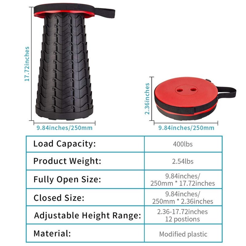 Boreeman Upgraded Folding Stool Lightweight Yet More Sturdy with Load Capacity 400lbs Portable Collapsible Stool for Camping Fishing Hiking BBQ (Red) - Image 2