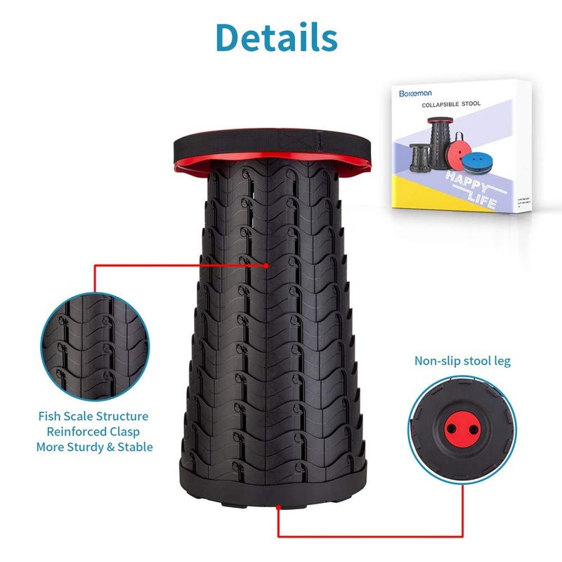 Boreeman Upgraded Folding Stool Lightweight Yet More Sturdy with Load Capacity 400lbs Portable Collapsible Stool for Camping Fishing Hiking BBQ (Red) - Image 3