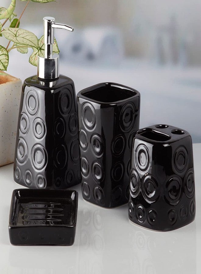 Kookee Ceramic Bathroom Set - Stylish 4 Piece Bath Accessories Kit with Soap Dispenser, Toothbrush Holder, Tumbler & Soap Dish - Modern & Designer Decor for Home & Guest Bathrooms, Black (8159) - Image 1