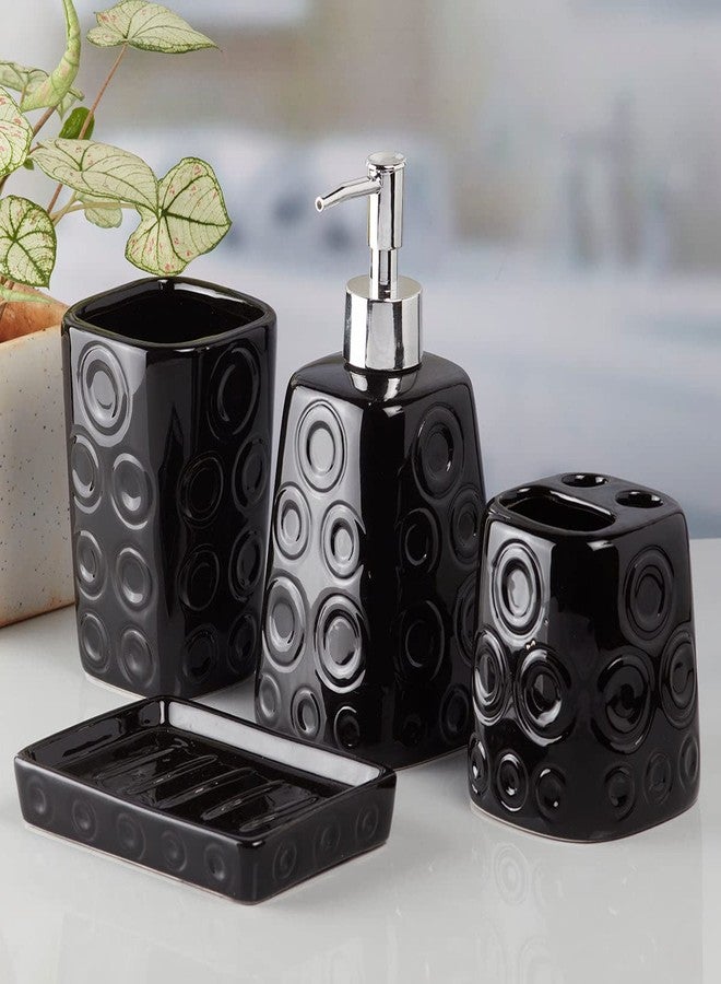 Kookee Ceramic Bathroom Set - Stylish 4 Piece Bath Accessories Kit with Soap Dispenser, Toothbrush Holder, Tumbler & Soap Dish - Modern & Designer Decor for Home & Guest Bathrooms, Black (8159) - Image 2