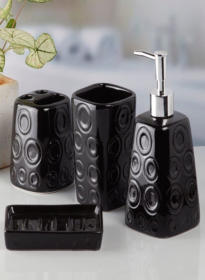 Kookee Ceramic Bathroom Set - Stylish 4 Piece Bath Accessories Kit with Soap Dispenser, Toothbrush Holder, Tumbler & Soap Dish - Modern & Designer Decor for Home & Guest Bathrooms, Black (8159) - Image 3