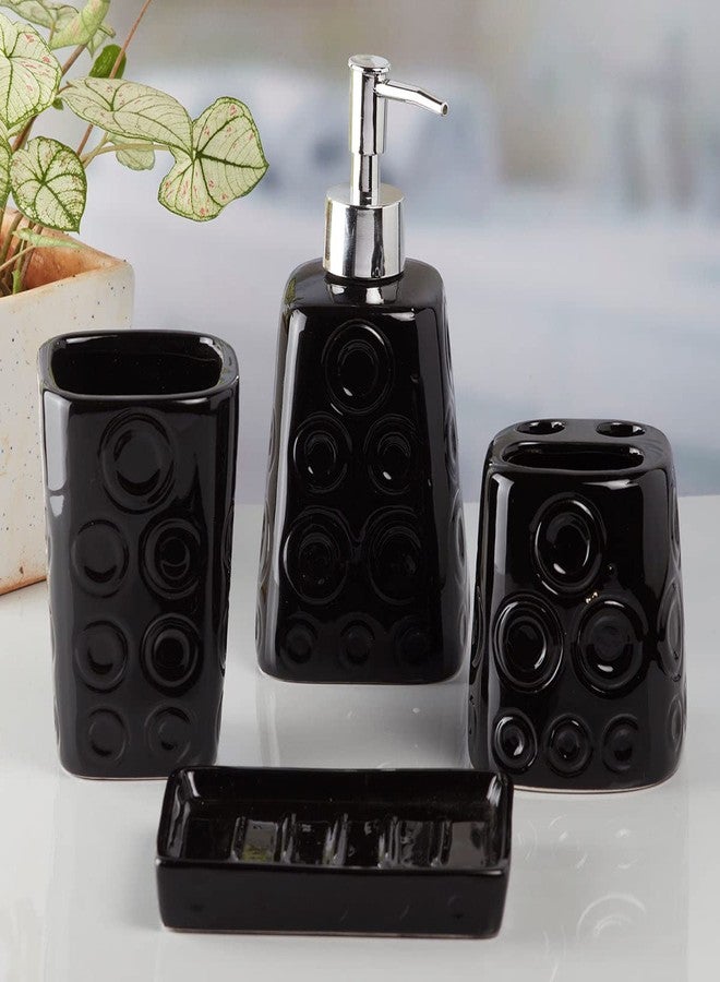Kookee Ceramic Bathroom Set - Stylish 4 Piece Bath Accessories Kit with Soap Dispenser, Toothbrush Holder, Tumbler & Soap Dish - Modern & Designer Decor for Home & Guest Bathrooms, Black (8159) - Image 4