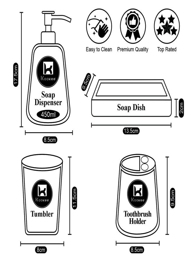 Kookee Ceramic Bathroom Set - Stylish 4 Piece Bath Accessories Kit with Soap Dispenser, Toothbrush Holder, Tumbler & Soap Dish - Modern & Designer Decor for Home & Guest Bathrooms, Black (8159) - Image 5
