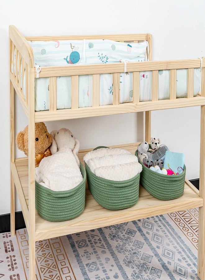 CubesLand Small Cotton Rope Storage Basket Set 5, Shelves Baskets for Organizing with Handle, Decorative Closet Storage Bins for Countertop Toilet Paper Basket for Toilet Tank Top,Green Basket - Image 4