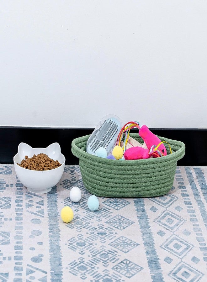 CubesLand Small Cotton Rope Storage Basket Set 5, Shelves Baskets for Organizing with Handle, Decorative Closet Storage Bins for Countertop Toilet Paper Basket for Toilet Tank Top,Green Basket - Image 5