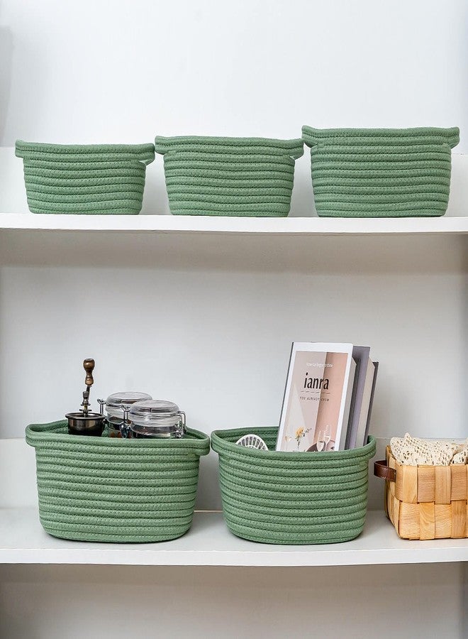 CubesLand Small Cotton Rope Storage Basket Set 5, Shelves Baskets for Organizing with Handle, Decorative Closet Storage Bins for Countertop Toilet Paper Basket for Toilet Tank Top,Green Basket - Image 2