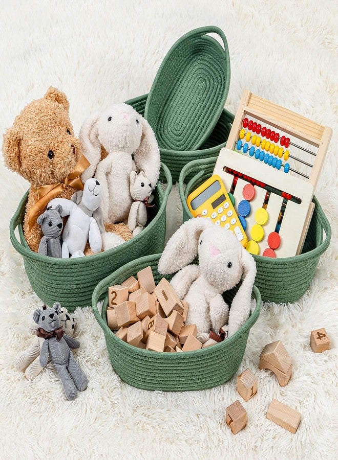 CubesLand Small Cotton Rope Storage Basket Set 5, Shelves Baskets for Organizing with Handle, Decorative Closet Storage Bins for Countertop Toilet Paper Basket for Toilet Tank Top,Green Basket - Image 3
