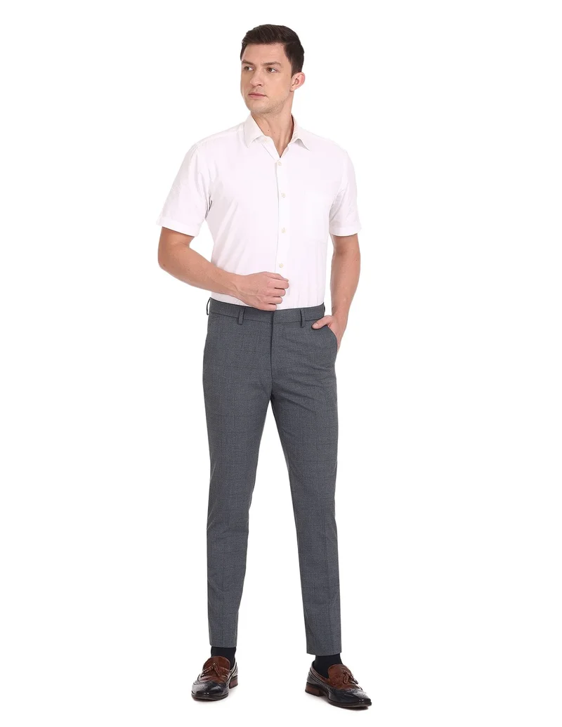 Arrow Blue Mid Rise Autoflex Trousers for Men | Best Price UAE