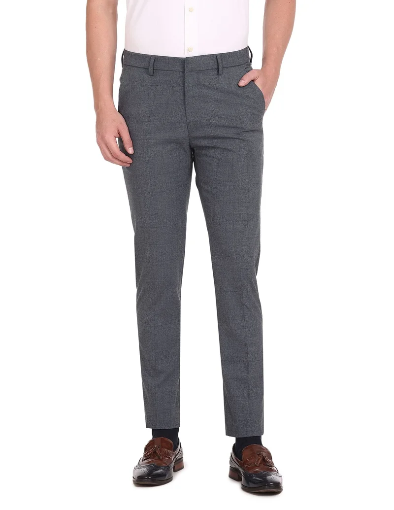 Arrow Blue Mid Rise Autoflex Trousers for Men | Best Price UAE