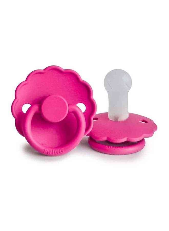 FRIGG Daisy Silicone Baby Pacifier 6-18M 2-Pack Fuchsia/Soft Lilac - Size 2
