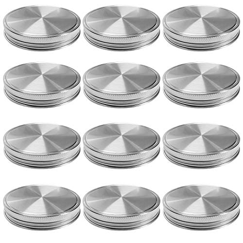 Vknic Stainless Steel Mason Jar Lids, Storage Caps with Silicone Seals for Wide Mouth Mason Canning Jars, Polished Surface, Reusable and Leak Proof, Pack of 12 (12-Pack Wide Mouth stainless steel) - Image 1