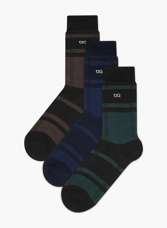 دوتشيني Striped Crew Length Non Terry Socks - Set of 3