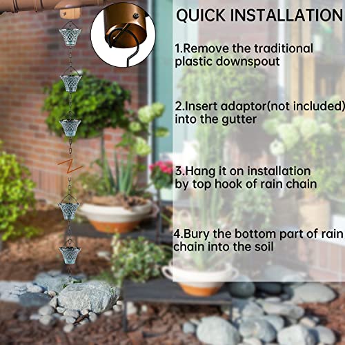 Tfro & Cile Rain Chain Gutter Downspout Catcher Outside Water Diverter Decorative Garden Rain Cups Chime Home Decor - 8 1/2 Feet Long - Image 3