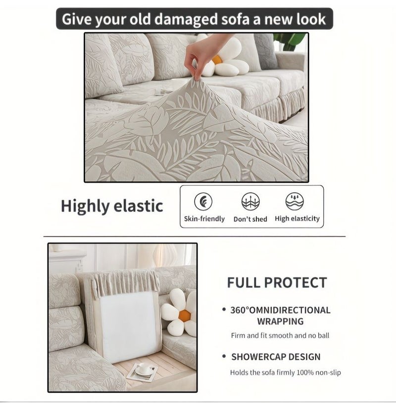 1 Seater Light Gray Jacquard Skirt Sofa Cover Anti Slip Anti Scratch Universal Seat Cover - Image 4