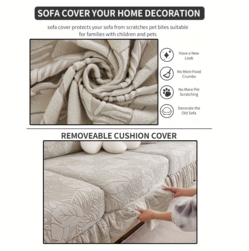 1 Seater Light Gray Jacquard Skirt Sofa Cover Anti Slip Anti Scratch Universal Seat Cover - Image 5