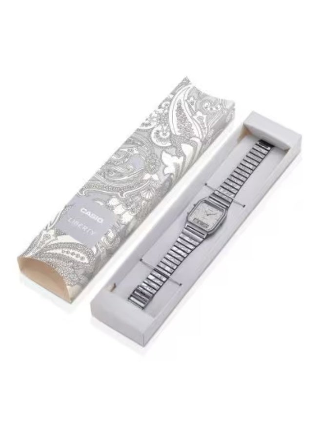 Casio x Liberty AQ-230ELT-7ADR Unisex Ana-Digi Watch – Silver Case , Silver Stainless Bracelet , Laser-Engraved Paisley Fanfare , Dual Time , Limited Edition Collab - Image 2