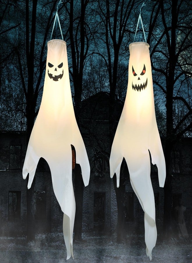 YOTNUS Halloween-Decorations-Outdoor Hanging-Ghost Windsocks for Trees with Timer, LED Ghosts to Hang in Tree Porch Yard, Waterproof, Timer,2 Pcs (No Batteries) - Image 1