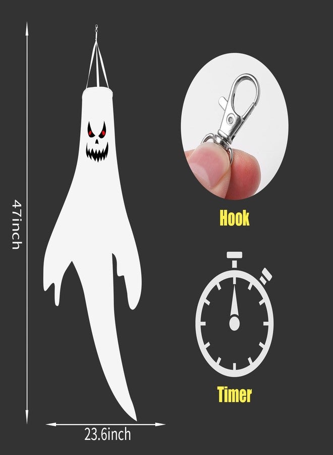 YOTNUS Halloween-Decorations-Outdoor Hanging-Ghost Windsocks for Trees with Timer, LED Ghosts to Hang in Tree Porch Yard, Waterproof, Timer,2 Pcs (No Batteries) - Image 2