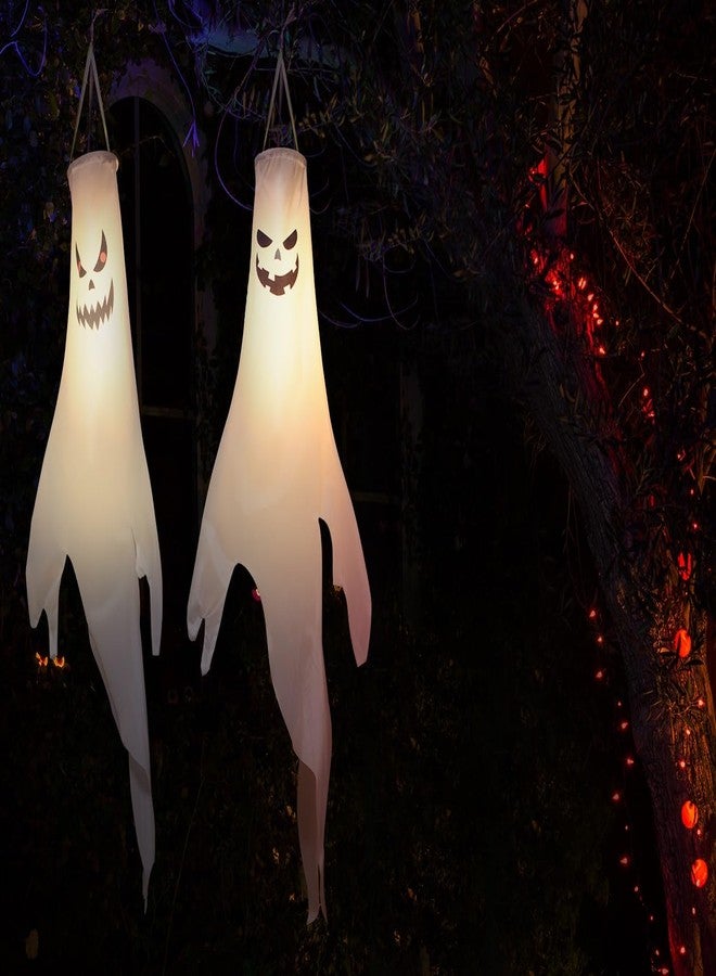 YOTNUS Halloween-Decorations-Outdoor Hanging-Ghost Windsocks for Trees with Timer, LED Ghosts to Hang in Tree Porch Yard, Waterproof, Timer,2 Pcs (No Batteries) - Image 4