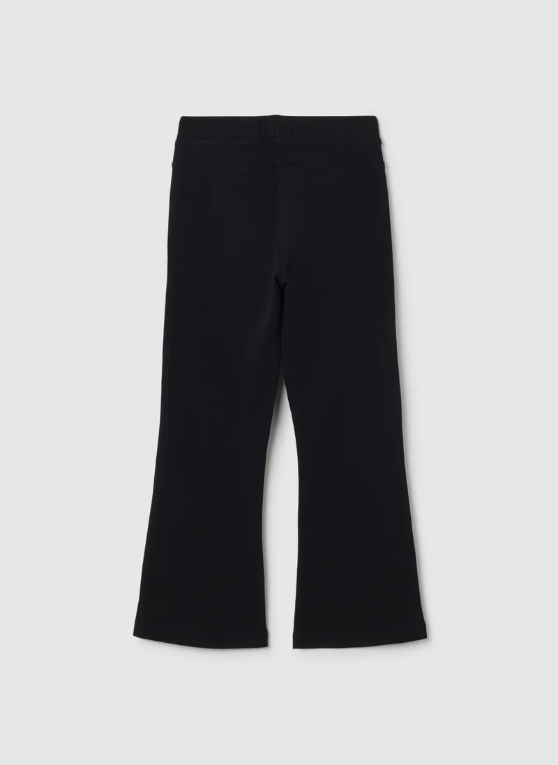 او في اس GIRLS' BLACK COTTON BLEND REGULAR FIT TREGGINGS
