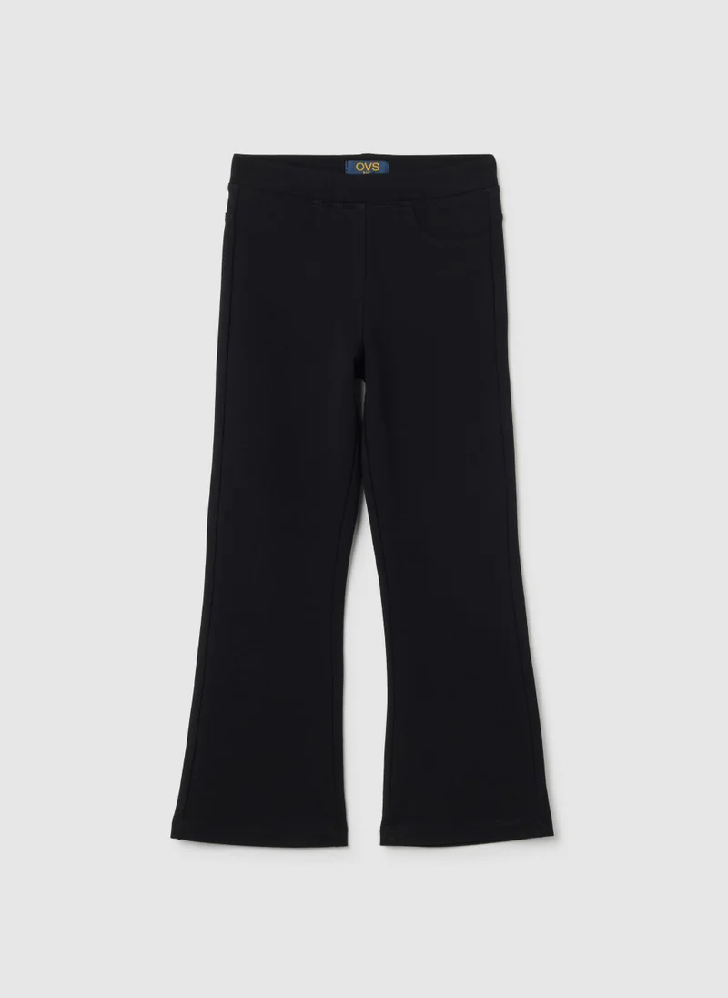 او في اس GIRLS' BLACK COTTON BLEND REGULAR FIT TREGGINGS