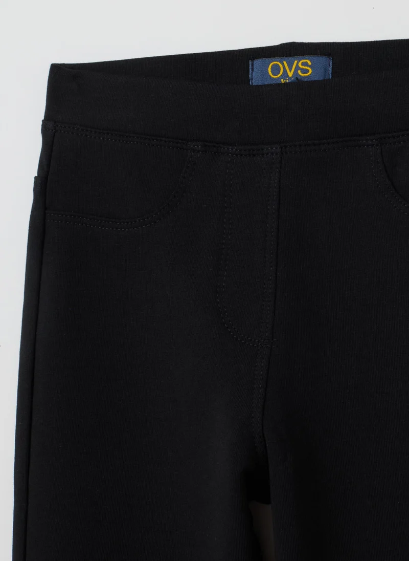 او في اس GIRLS' BLACK COTTON BLEND REGULAR FIT TREGGINGS
