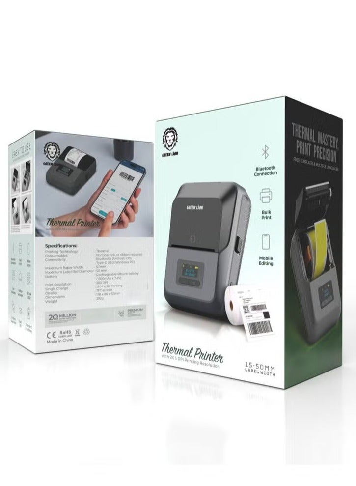 جرين ليون طابعة حرارية بدقة طباعة 203 نقطة في البوصة / عرض ملصق 15-50 مم / اتصال بلوتوث ونوع C / طابعة بكميات كبيرة / تحرير محمول / شاشة عرض TFT - رمادي - Image 4