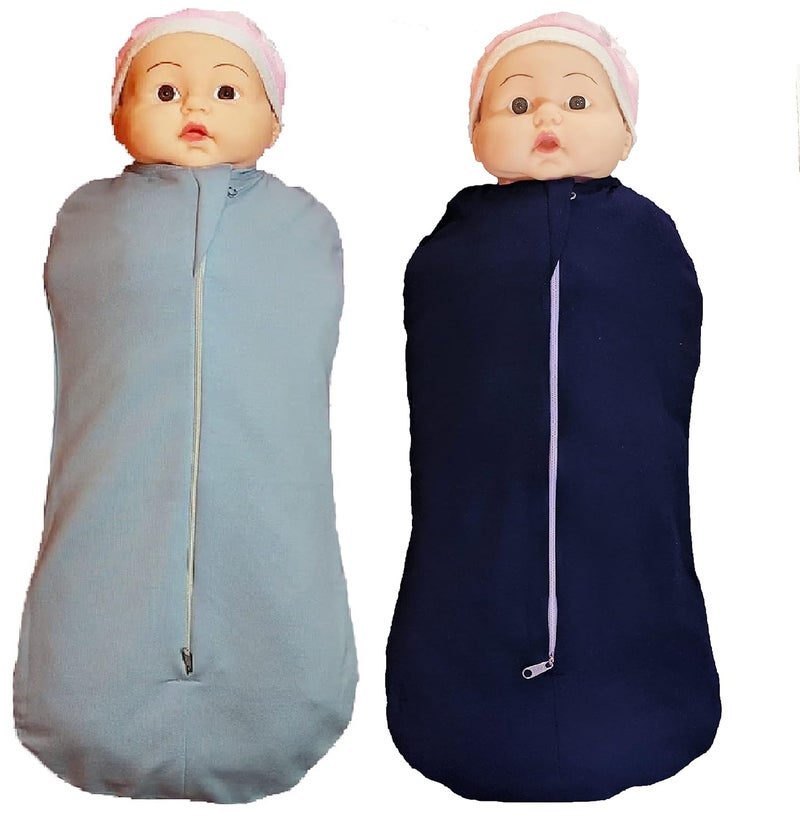 MammaChamp Infant Sleeping Bag and SackPodZipper SwaddleWrapBlanketsfor New Born Baby GreyBlue PK2 - Image 1