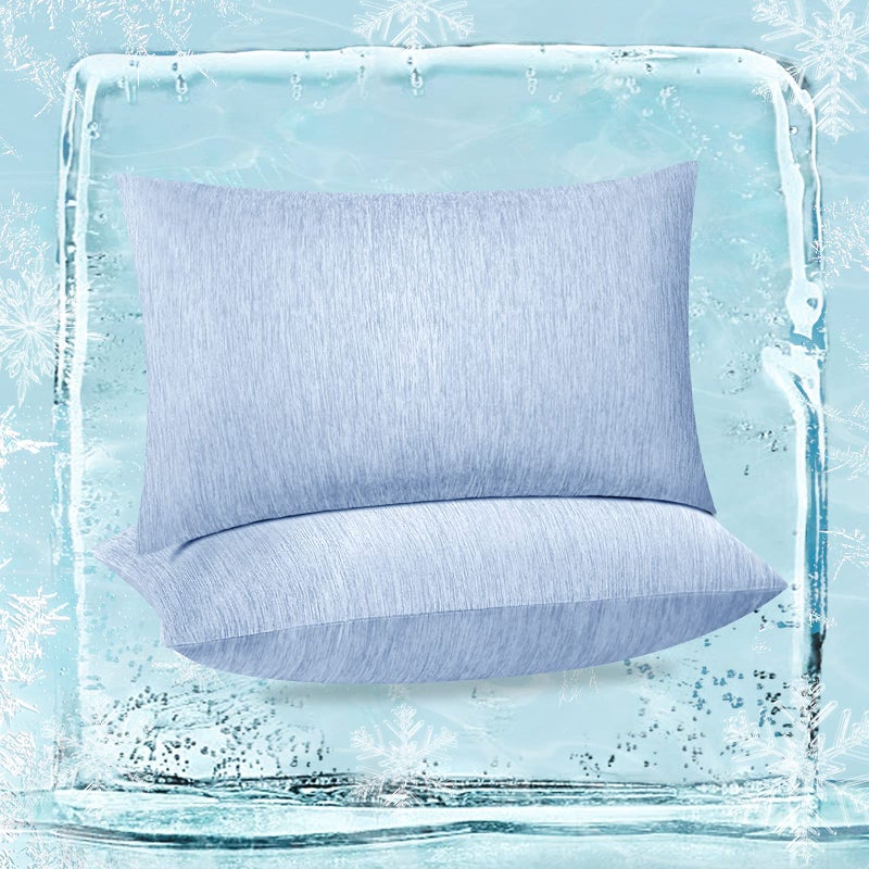 Fittia Cooling Pillow Cases 2 Pack  Standard Size Q-Max 0.45 Cooling Pillowcases for Night Sweats & Hot Sleepers  Breathable Cool Summer Pillow Covers with Hidden Zipper  Blue